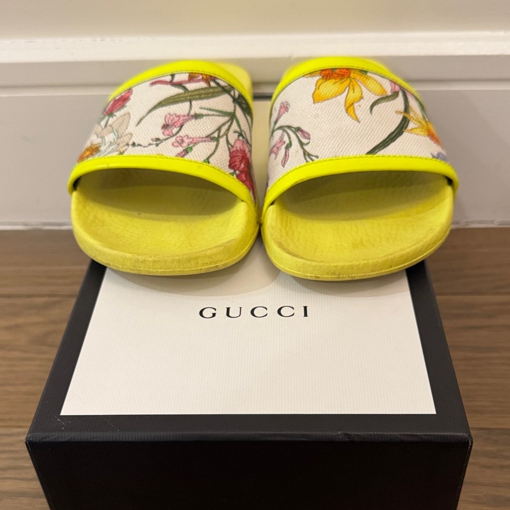 Gucci Yellow Floral Slides